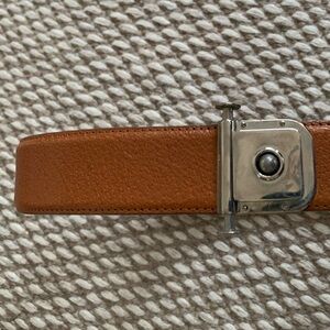 Calvin Klein light brown adjustable leather belt with silver locking closure